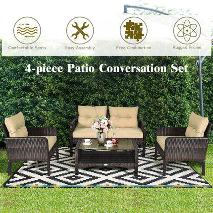 4 Pieces Patio Rattan Free Combination Sofa Set with Cushion and Coffee Table - Beige - Patio Furniture Sets