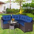 4 Pieces Patio Rattan Furniture Set Cushioned Sofa Glass Table-Navy - Navy - Outdoor Sectionals