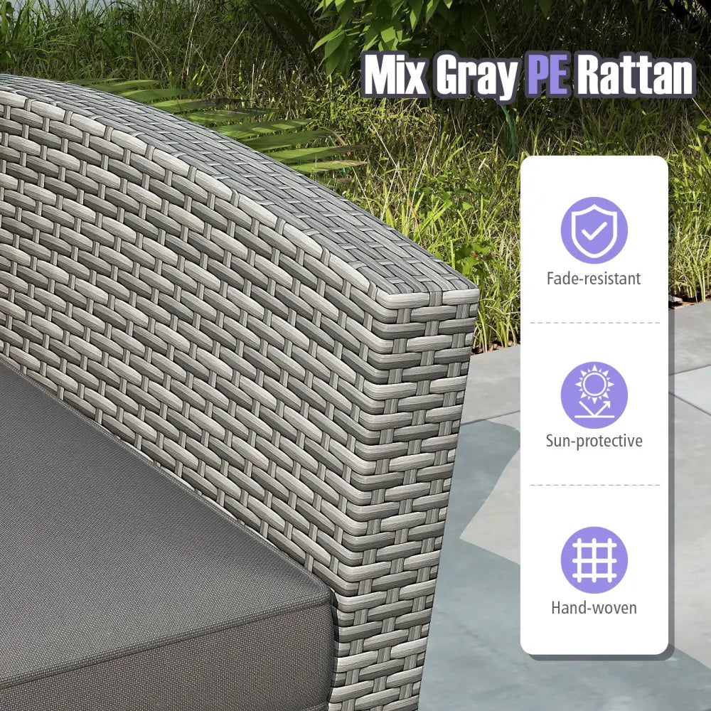 4 Pieces Patio Rattan Furniture Set Sofa Table with Storage Shelf Cushion-Gray - Gray - Patio Furniture Sets