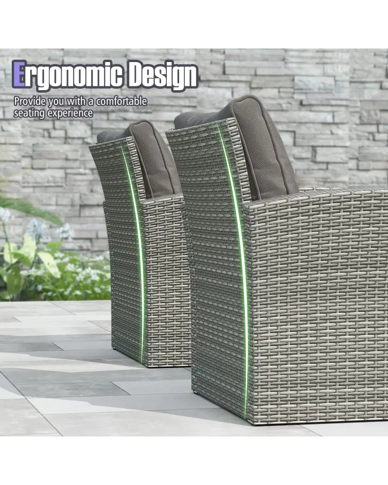 4 Pieces Patio Rattan Furniture Set Sofa Table with Storage Shelf Cushion-Gray - Gray - Patio Furniture Sets