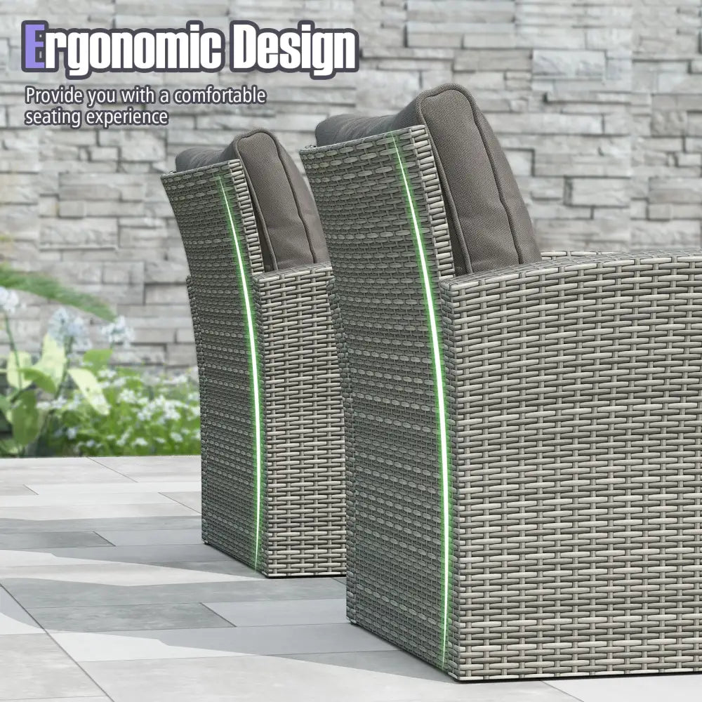 4 Pieces Patio Rattan Furniture Set Sofa Table with Storage Shelf Cushion-Gray - Gray - Patio Furniture Sets