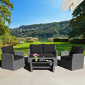 4 Pieces Patio Rattan Furniture Set Sofa Table with Storage Shelf Cushion-Black - Black - Patio Furniture Sets