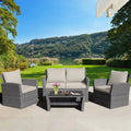 4 Pieces Patio Rattan Furniture Set Sofa Table with Storage Shelf Cushion-Beige - Beige - Patio Furniture Sets