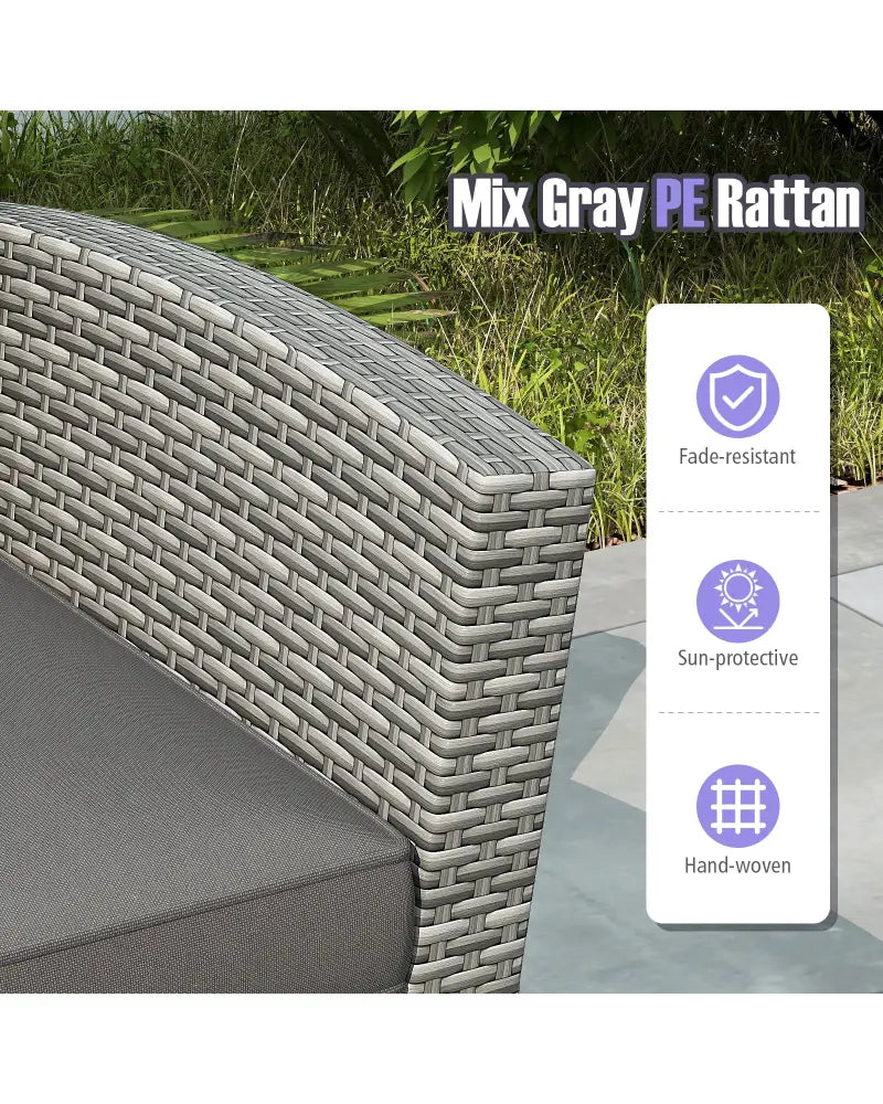 4 Pieces Patio Rattan Furniture Set Sofa Table with Storage Shelf Cushion-Gray - Gray - Patio Furniture Sets