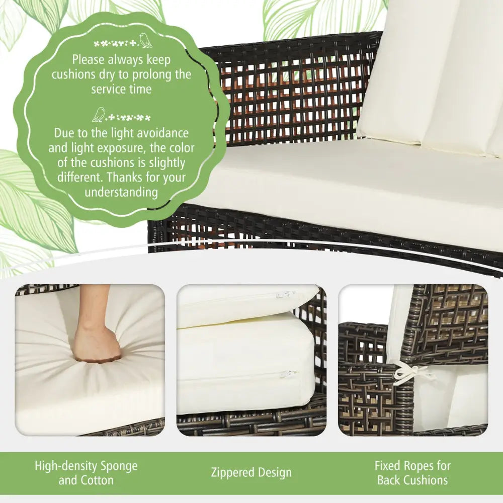 4 Pieces Patio Rattan Furniture Set with 2-Tier Coffee Table-White - White - Patio Conversation Sets