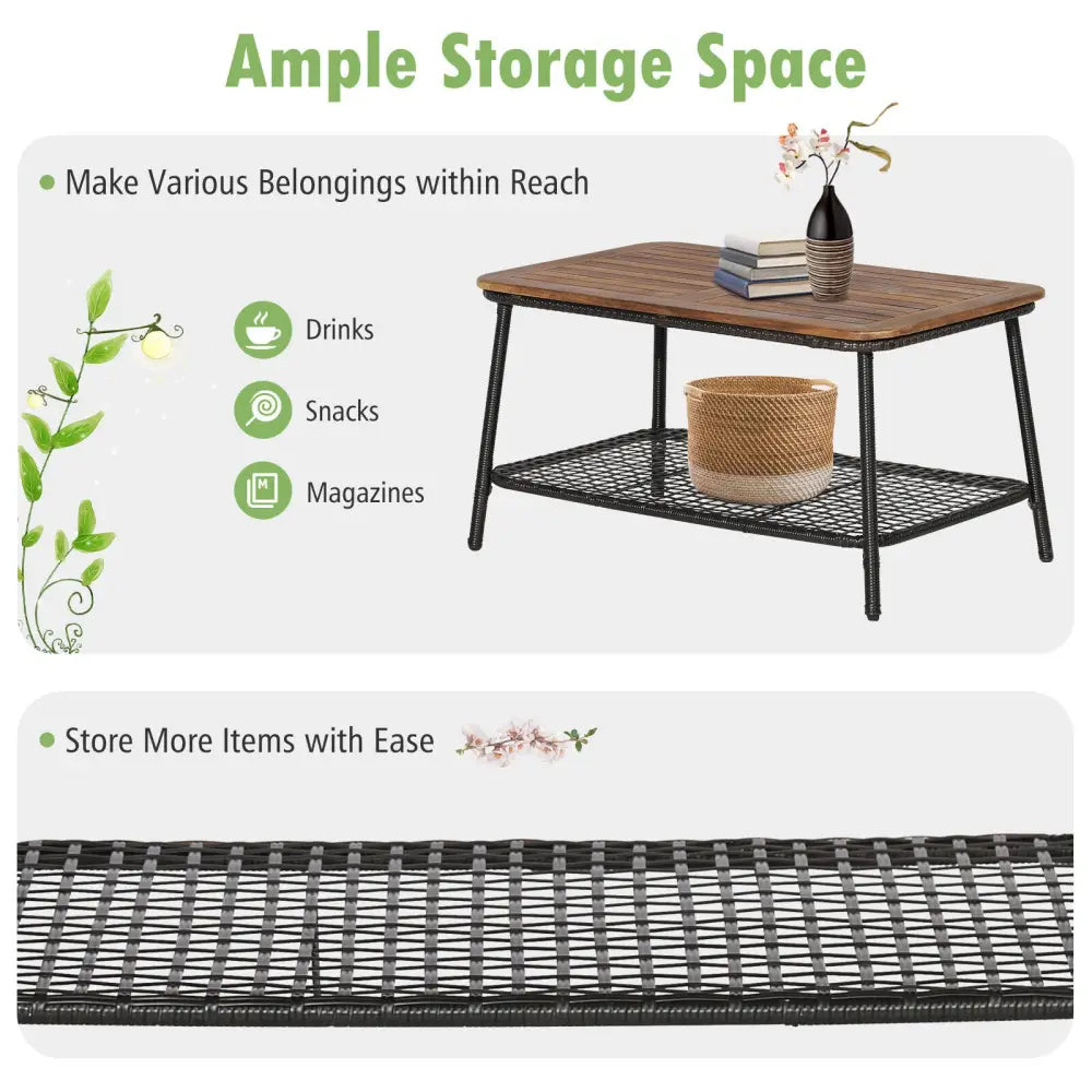 4 Pieces Patio Rattan Furniture Set with 2-Tier Coffee Table-White - White - Patio Conversation Sets