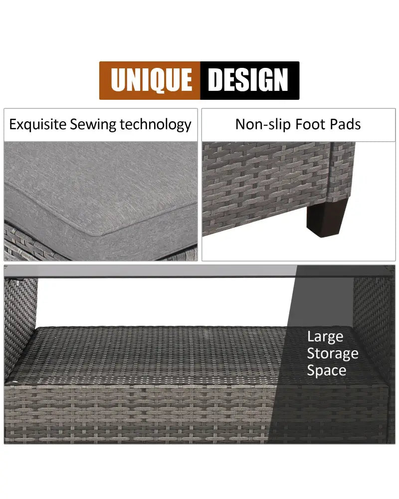 4 Pieces Patio Rattan Furniture Set with Cushion and Table Shelf-Gray - Gray - Outdoor Sectionals