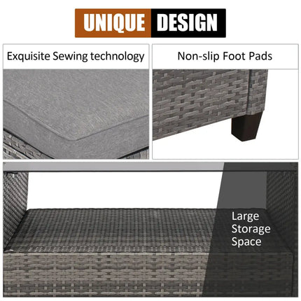 4 Pieces Patio Rattan Furniture Set with Cushion and Table Shelf-Gray - Gray - Outdoor Sectionals