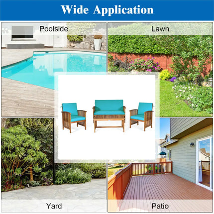 4 Pieces Patio Solid Wood Furniture Set-Blue - Blue - Patio Conversation Sets