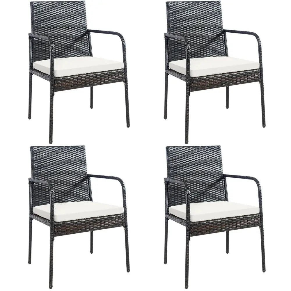 4 Pieces Patio Wicker Rattan Dining Set with Comfy Cushions - White - Patio Dining Chairs