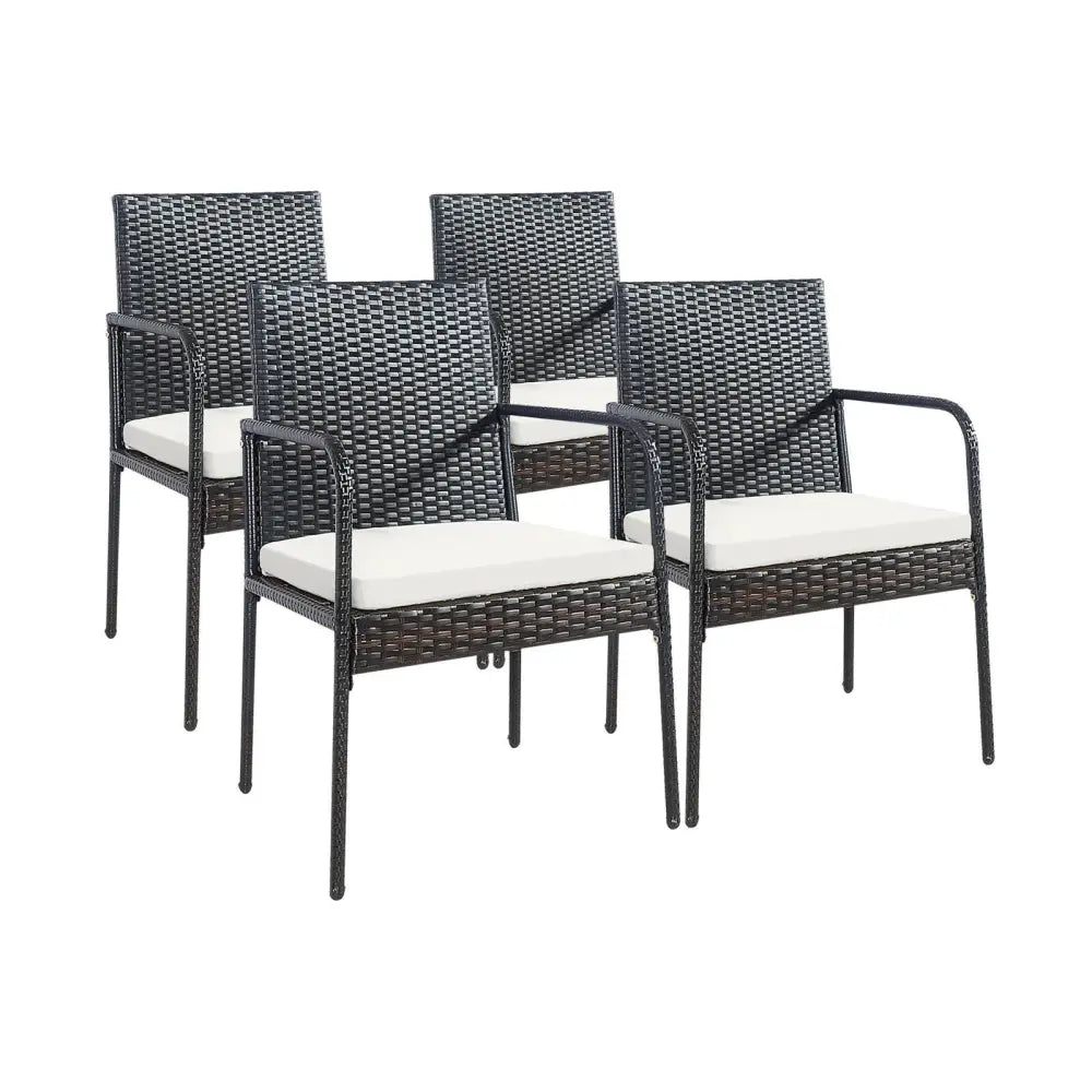 4 Pieces Patio Wicker Rattan Dining Set with Comfy Cushions - White - Patio Dining Chairs