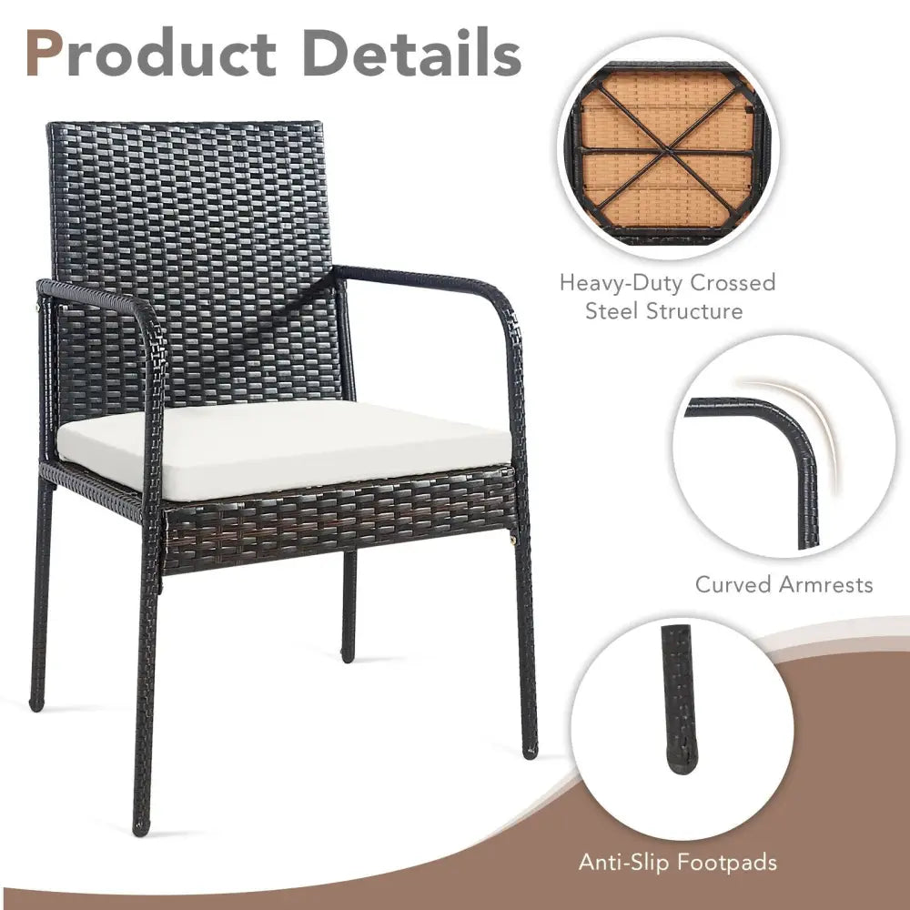 4 Pieces Patio Wicker Rattan Dining Set with Comfy Cushions - White - Patio Dining Chairs