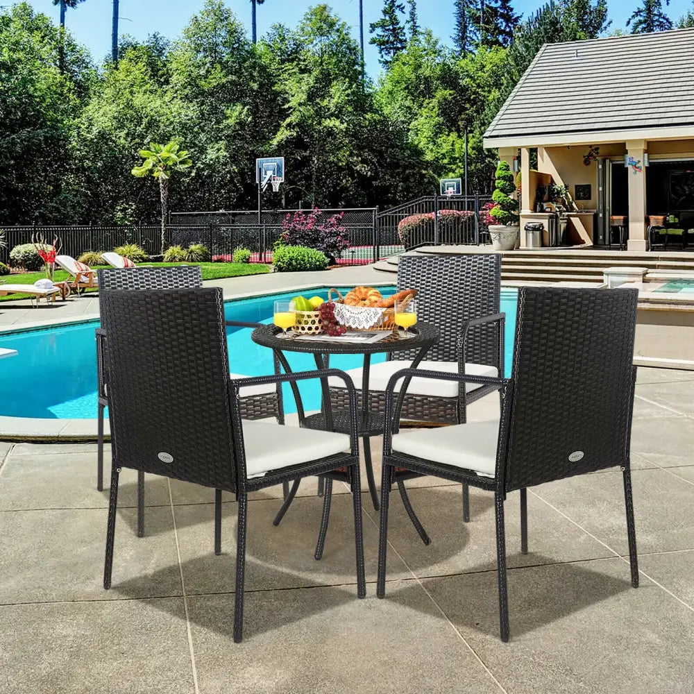 4 Pieces Patio Wicker Rattan Dining Set with Comfy Cushions - White - Patio Dining Chairs