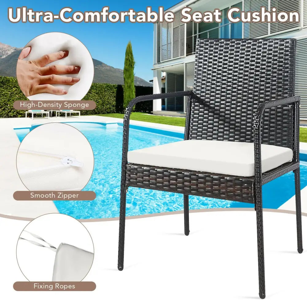 4 Pieces Patio Wicker Rattan Dining Set with Comfy Cushions - White - Patio Dining Chairs