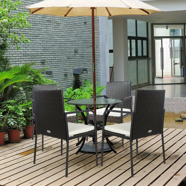 4 Pieces Patio Wicker Rattan Dining Set with Comfy Cushions - White - Patio Dining Chairs