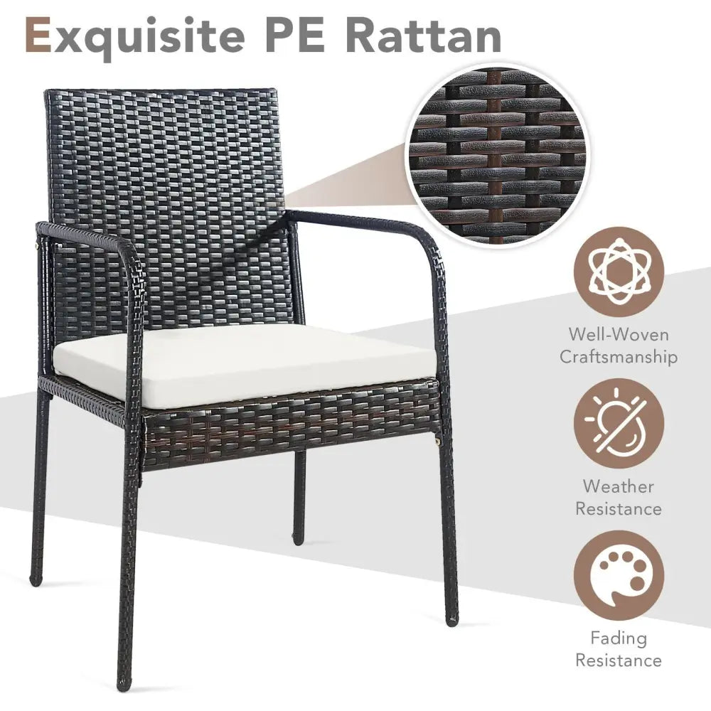 4 Pieces Patio Wicker Rattan Dining Set with Comfy Cushions - White - Patio Dining Chairs