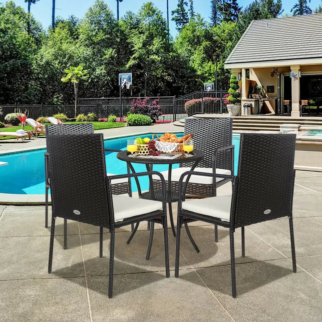 4 Pieces Patio Wicker Rattan Dining Set with Comfy Cushions - White - Patio Dining Chairs