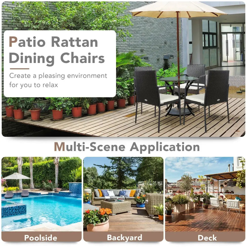 4 Pieces Patio Wicker Rattan Dining Set with Comfy Cushions - White - Patio Dining Chairs