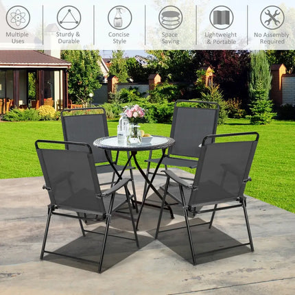 4 Pieces Portable Outdoor Folding Chair with Armrest - Gray - Patio Dining Chairs