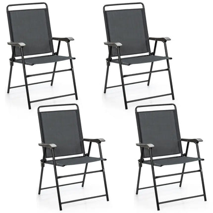4 Pieces Portable Outdoor Folding Chair with Armrest - Gray - Patio Dining Chairs