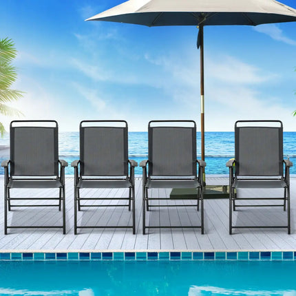 4 Pieces Portable Outdoor Folding Chair with Armrest - Gray - Patio Dining Chairs