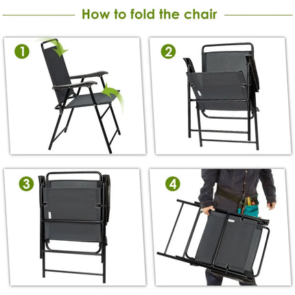 4 Pieces Portable Outdoor Folding Chair with Armrest - Gray - Patio Dining Chairs