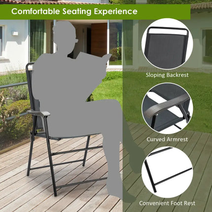 4 Pieces Portable Outdoor Folding Chair with Armrest - Gray - Patio Dining Chairs