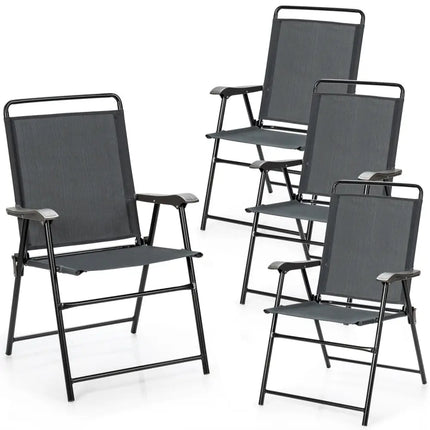 4 Pieces Portable Outdoor Folding Chair with Armrest - Gray - Patio Dining Chairs