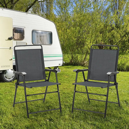 4 Pieces Portable Outdoor Folding Chair with Armrest - Gray - Patio Dining Chairs