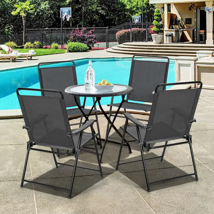4 Pieces Portable Outdoor Folding Chair with Armrest - Gray - Patio Dining Chairs