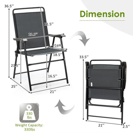 4 Pieces Portable Outdoor Folding Chair with Armrest - Gray - Patio Dining Chairs
