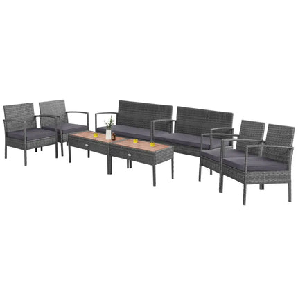 4 Pieces Rattan Patio Conversation Furniture Set with Acacia Wood Tabletop - Gray - Patio Conversation Sets