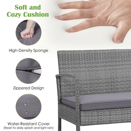 4 Pieces Rattan Patio Conversation Furniture Set with Acacia Wood Tabletop - Gray - Patio Conversation Sets