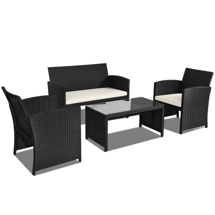 4 Pieces Rattan Patio Furniture Set with Weather Resistant Cushions and Tempered Glass TabletopWhite - Oasis Home Essentials