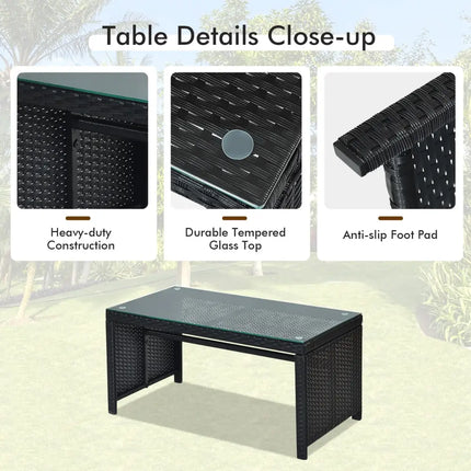 4 Pieces Rattan Patio Furniture Set with Weather Resistant Cushions and Tempered Glass Tabletop-White - White - Patio