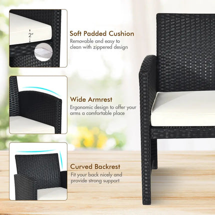 4 Pieces Rattan Patio Furniture Set with Weather Resistant Cushions and Tempered Glass Tabletop-White - White - Patio