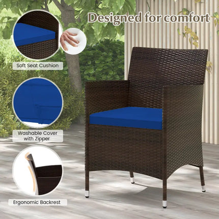 4 Pieces Rattan Sofa Set with Glass Table and Comfortable Wicker for Outdoor Patio-Navy - Navy - Patio Furniture Sets
