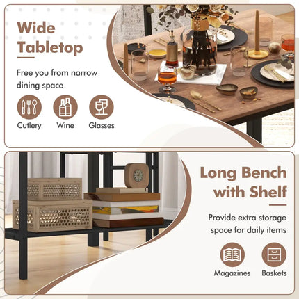 4 Pieces Rustic Dining Table Set with 2 Chairs and Bench-Brown Costway