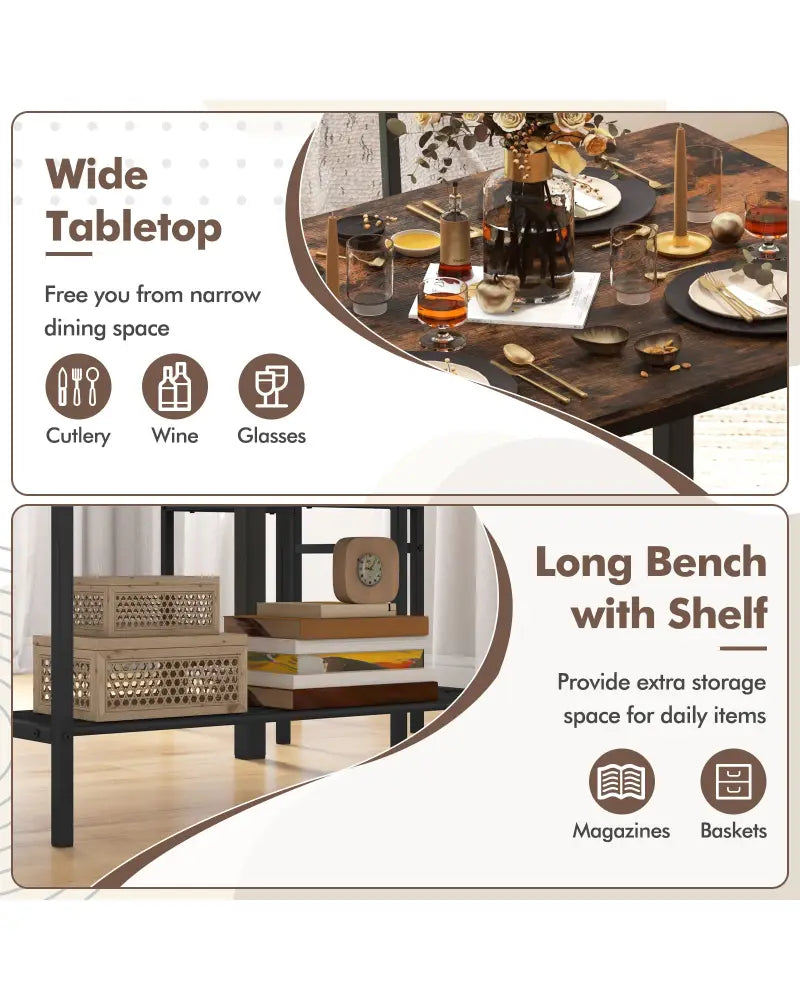 4 Pieces Rustic Dining Table Set with 2 Chairs and Bench-Rustic Brown - Rustic Brown - Dining Room Sets