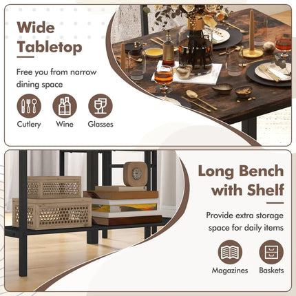 4 Pieces Rustic Dining Table Set with 2 Chairs and Bench-Rustic Brown Costway
