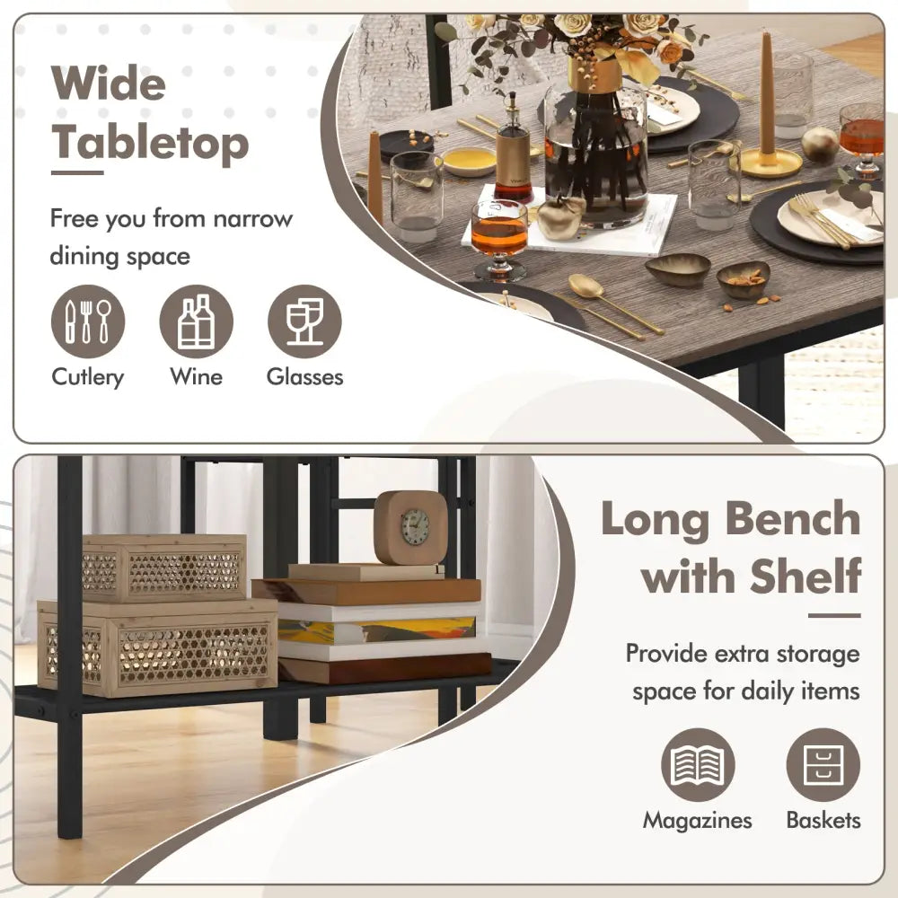 4 Pieces Rustic Dining Table Set with 2 Chairs and Bench-Gray - Gray - Dining Room Sets