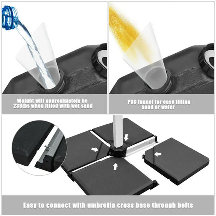 4 Pieces Square Fillable Patio Umbrella Base Set with Handle and Funnel - Black - Outdoor Umbrella Bases