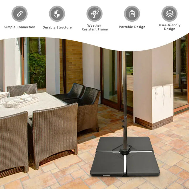 4 Pieces Square Fillable Patio Umbrella Base Set with Handle and Funnel - Black - Outdoor Umbrella Bases