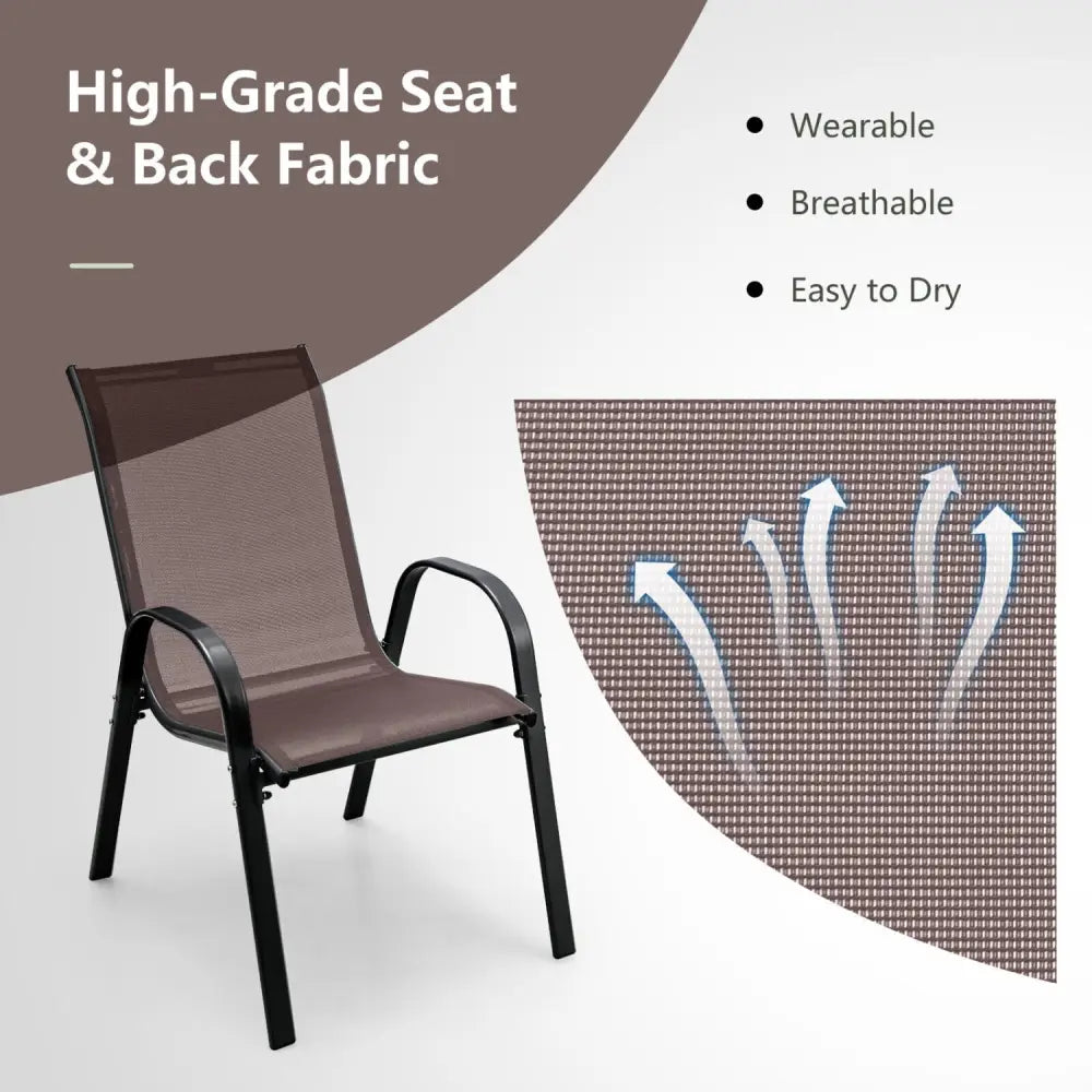 4 Pieces Stackable Patio Dining Chairs Set with Armrest-Brown - Brown - Patio Dining Chairs
