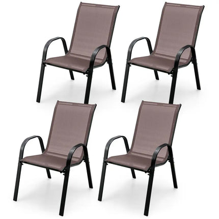 4 Pieces Stackable Patio Dining Chairs Set with Armrest-Brown - Brown - Patio Dining Chairs