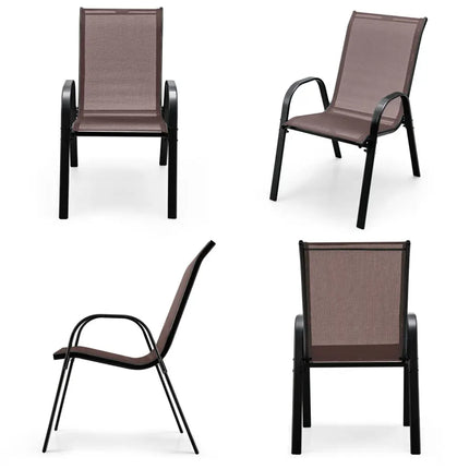 4 Pieces Stackable Patio Dining Chairs Set with Armrest-Brown - Brown - Patio Dining Chairs