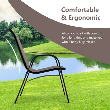 4 Pieces Stackable Patio Dining Chairs Set with Armrest-Brown - Brown - Patio Dining Chairs
