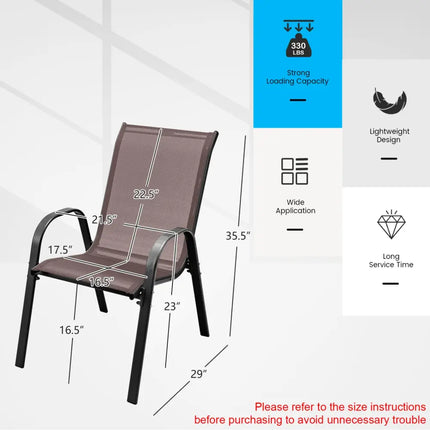 4 Pieces Stackable Patio Dining Chairs Set with Armrest-Brown - Brown - Patio Dining Chairs
