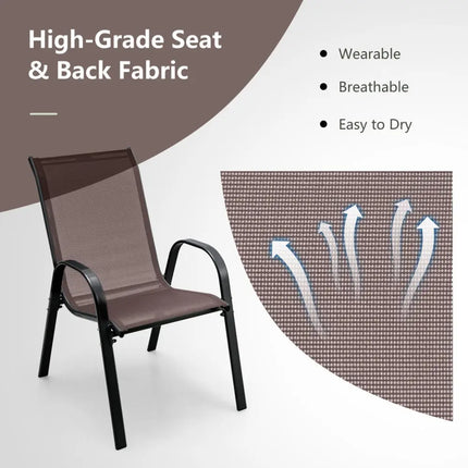 4 Pieces Stackable Patio Dining Chairs Set with Armrest-Brown - Brown - Patio Dining Chairs