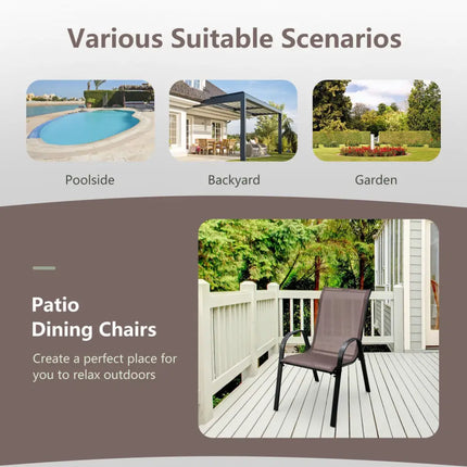 4 Pieces Stackable Patio Dining Chairs Set with Armrest-Brown - Brown - Patio Dining Chairs